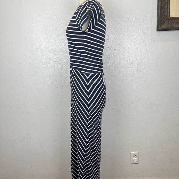 Athleta Makai Maxi Dress Size S Navy White Striped Short Sleeve Cotton Blend - Picture 6 of 9